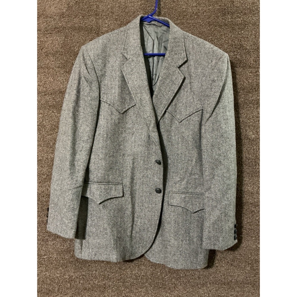Circle S Blazer Men 46R Soft Gray Tweed Sport Jacket Blazer Western Cut USA Made